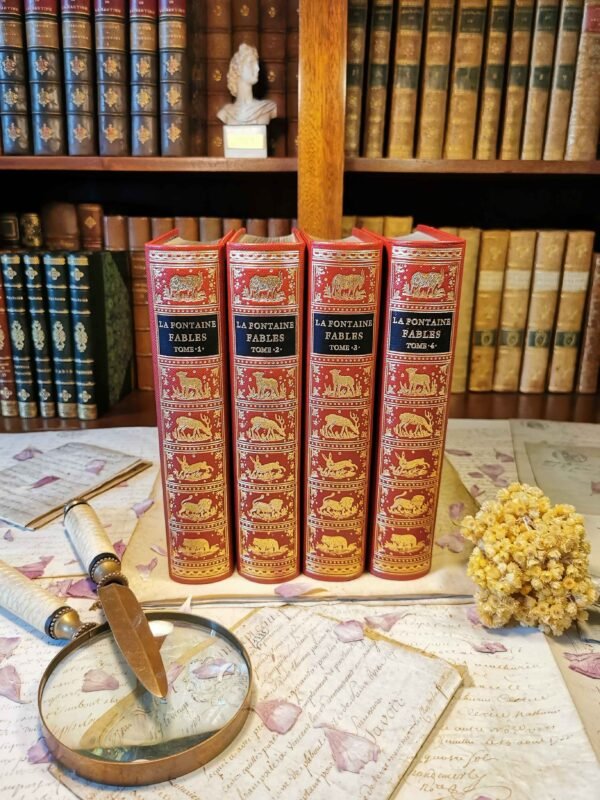 Fables de La Fontaine 4/4, Jean de Bonnot, livres anciens reliés cuir, 1969